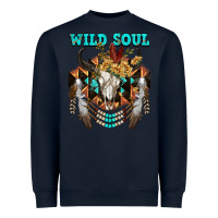 Navy Wild Soul Bull Skull Heavyweight Sweatshirt - FaDigitalArtStudio