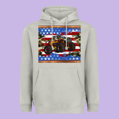 Monster Truck American Flag Tumbler Heavyweight Hoodie Designed By Artiststas