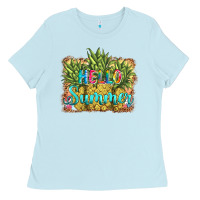 Baby Blue hello summer pineapple Ladies Tee - BarkalooDesign