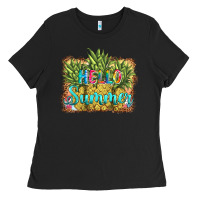 Black hello summer pineapple Ladies Tee - BarkalooDesign