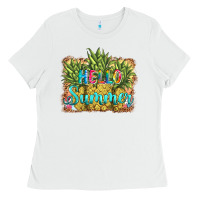 White hello summer pineapple Ladies Tee - BarkalooDesign