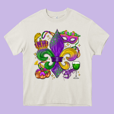Mardi Gras Fleur De Lis Heavy Core Tee Designed By Lillyallendesigns