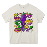Cream mardi gras fleur de lis Heavy Core Tee - LillyAllenDesigns