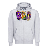 Heather Grey boo Zipper Hoodie - CowhideDigitalArt