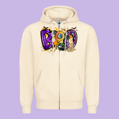 Boo Zipper Hoodie Designed By Cowhidedigitalart