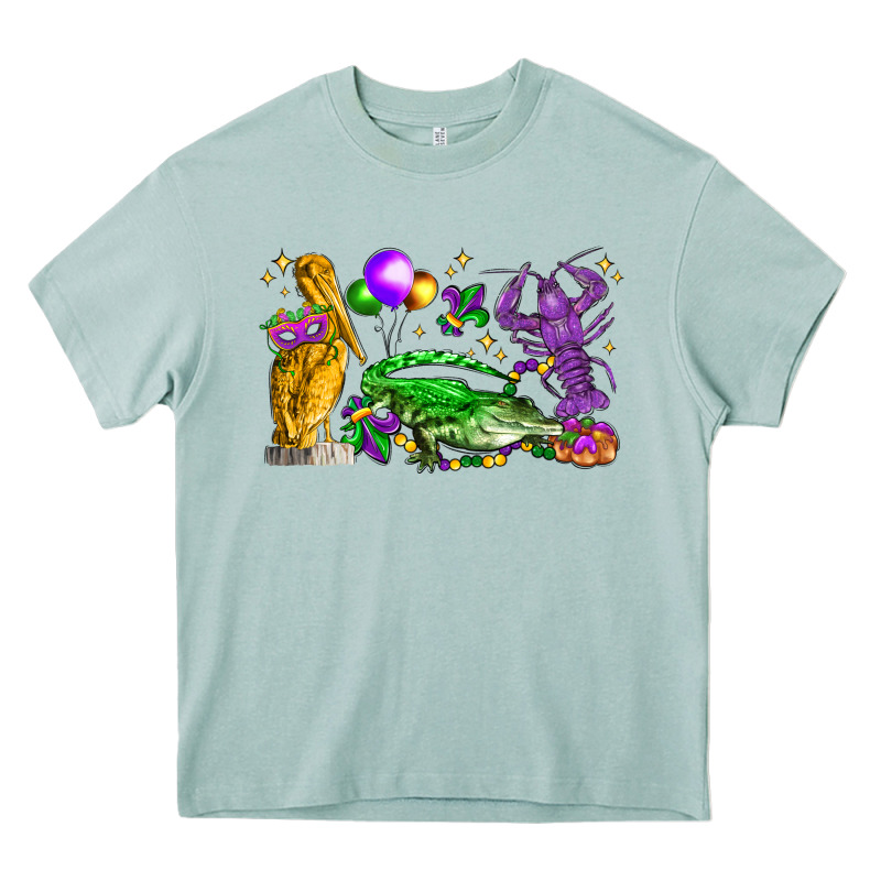 Mardi Gras Pelican Alligator And Crawfish Heavy Core Tee by LillyAllenDesigns | Teevron