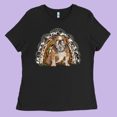 English Bulldog Rainbow Ladies Tee Designed By Barkaloodesign