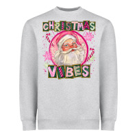 Heather Grey Pink Christmas Vibes Santa Heavyweight Sweatshirt - FaDigitalArtStudio
