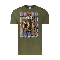 Vintage Olive Rodeo Cowboy bull western Vintage Tee - HowdyJamesFarm