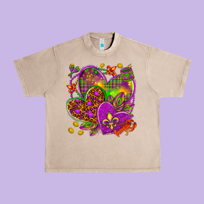 Mardi Gras Hearts Urban Heavy Tee Designed By Howdyjamesfarm