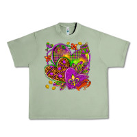Oil Green Mardi Gras hearts Urban Heavy Tee - HowdyJamesFarm