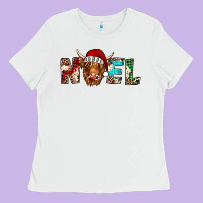 Noel Highland Cow Ladies Tee Designed By Jasminsmagicworld
