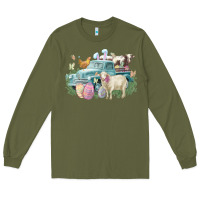 Army Green Easter truck farm animals Easter Day Long Sleeve Tee - HowdyJamesFarm