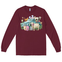 Burgundy Easter truck farm animals Easter Day Long Sleeve Tee - HowdyJamesFarm