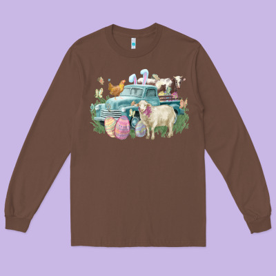 Easter Truck Farm Animals Easter Day Long Sleeve Tee Designed By Howdyjamesfarm