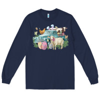 Navy Easter truck farm animals Easter Day Long Sleeve Tee - HowdyJamesFarm