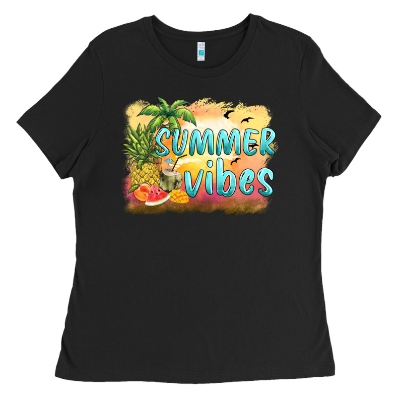 Summer Vibes Sunset And Fruits Ladies Tee by BarkalooDesign | Teevron