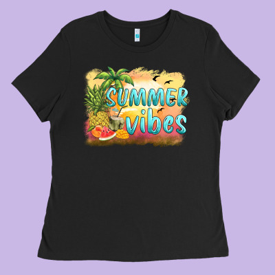 Summer Vibes Sunset And Fruits Ladies Tee Designed By Barkaloodesign