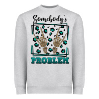 Heather Grey Somebody's Problem Hand Skeleton Heavyweight Sweatshirt - FaDigitalArtStudio
