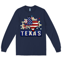 Navy texas 4th of july Long Sleeve Tee - CowGirlArtShop