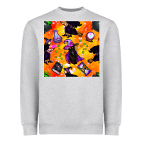 Heather Grey halloween cat and witch seamless pattern Heavyweight Sweatshirt - BundleAndBundleShop