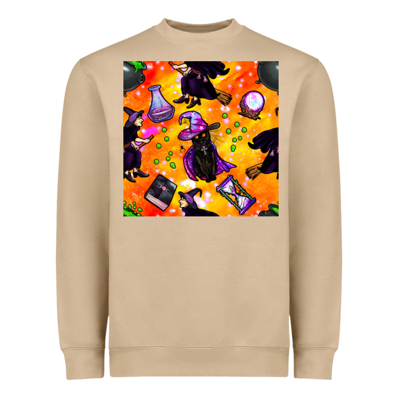Halloween Cat And Witch Seamless Pattern Heavyweight Sweatshirt by BundleAndBundleShop | Teevron