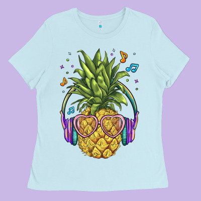 Pineapple With Headphone Ladies Tee Designed By Barkaloodesign