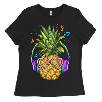 Black pineapple with headphone Ladies Tee - BarkalooDesign