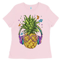 Bubblegum Pink pineapple with headphone Ladies Tee - BarkalooDesign
