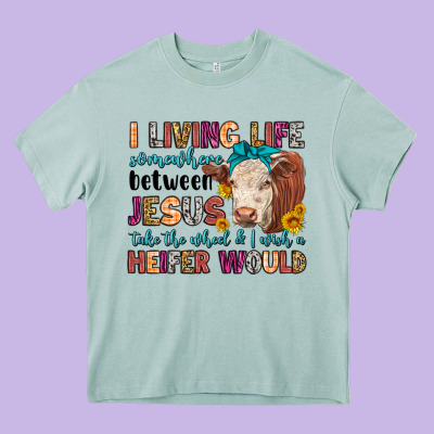 I Living Life Somewhere Between Jesus Take The Whe Heavy Core Tee Designed By Lillyallendesigns