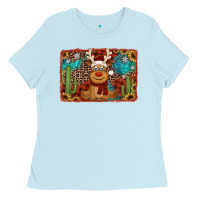 Baby Blue western christmas reindeer with background Ladies Tee - Jasminsmagicworld