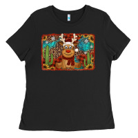 Black western christmas reindeer with background Ladies Tee - Jasminsmagicworld