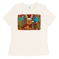 Bone western christmas reindeer with background Ladies Tee - Jasminsmagicworld