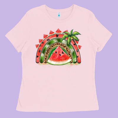 Watermelon Slice  Rainbow Ladies Tee Designed By Barkaloodesign