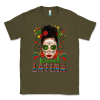 Army Green Proud Latina Skull Girl Messy Bun Classic Tee - texasbilliewilder