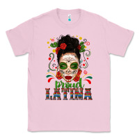 Bubblegum Pink Proud Latina Skull Girl Messy Bun Classic Tee - texasbilliewilder