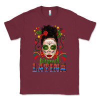 Burgundy Proud Latina Skull Girl Messy Bun Classic Tee - texasbilliewilder