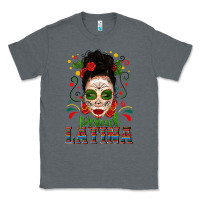 Charcoal Heather Proud Latina Skull Girl Messy Bun Classic Tee - texasbilliewilder