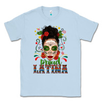 Dusty Blue Proud Latina Skull Girl Messy Bun Classic Tee - texasbilliewilder