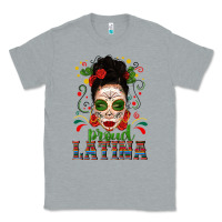 Heather Grey Proud Latina Skull Girl Messy Bun Classic Tee - texasbilliewilder