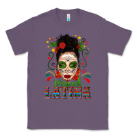 Lavender Proud Latina Skull Girl Messy Bun Classic Tee - texasbilliewilder