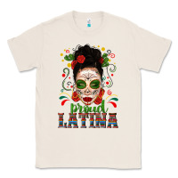 Natural Proud Latina Skull Girl Messy Bun Classic Tee - texasbilliewilder