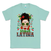 Seafoam Proud Latina Skull Girl Messy Bun Classic Tee - texasbilliewilder