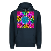 Navy neon cowhide with flower seamless pattern Premium Hoodie - BundleAndBundleShop