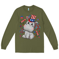 Army Green fourth of july hippopotamus Long Sleeve Tee - CowGirlArtShop