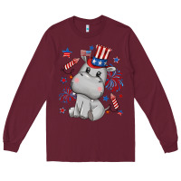 Burgundy fourth of july hippopotamus Long Sleeve Tee - CowGirlArtShop