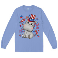 Colony Blue fourth of july hippopotamus Long Sleeve Tee - CowGirlArtShop