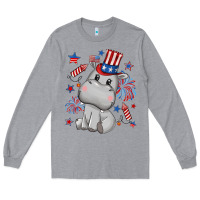 Heather Grey fourth of july hippopotamus Long Sleeve Tee - CowGirlArtShop