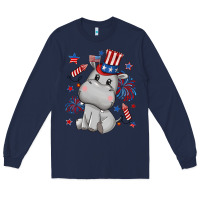Navy fourth of july hippopotamus Long Sleeve Tee - CowGirlArtShop