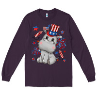 Plum fourth of july hippopotamus Long Sleeve Tee - CowGirlArtShop